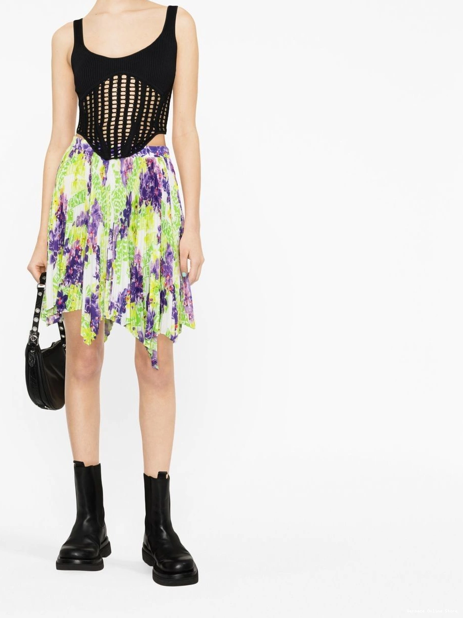 Affordable Logo pleated Orchid-print asymmetric Women Versace skirt 0710